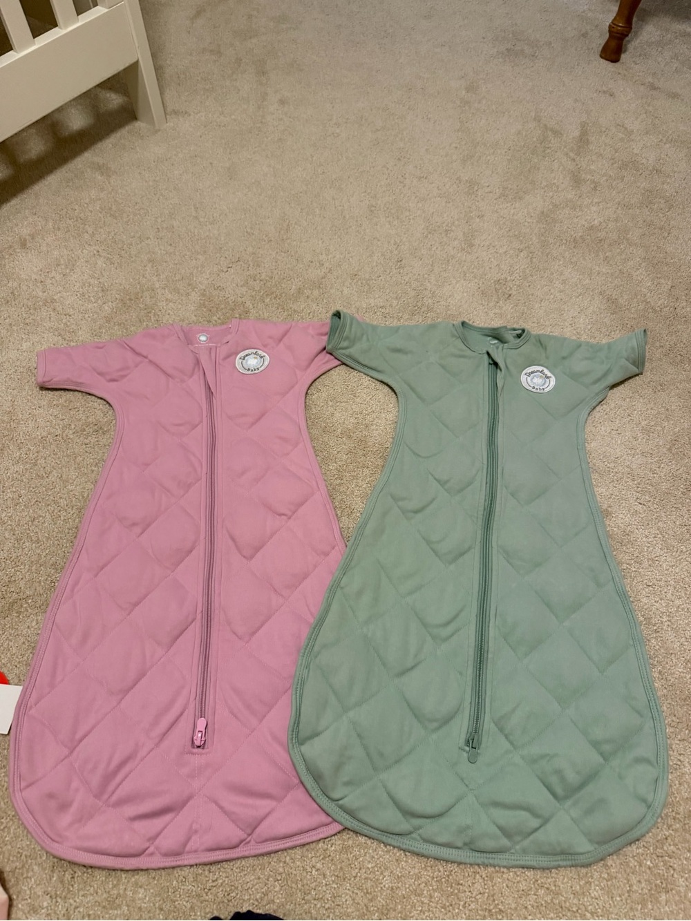 Kids Quilted Sleep Sack - Pink and Sage - Cozy Zippered Sleepwear